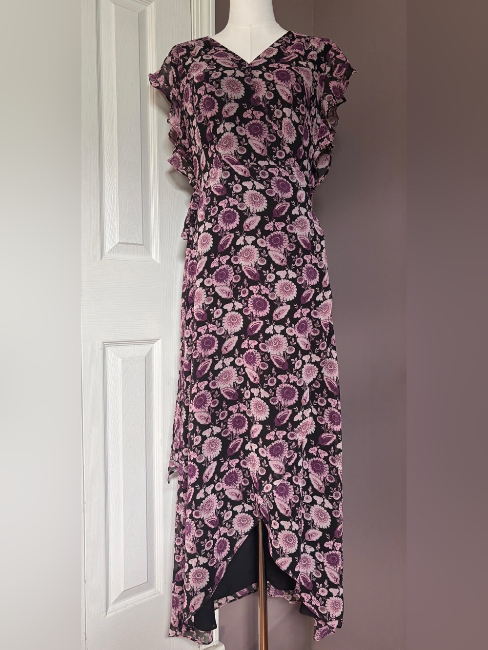 Rebecca Minkoff Floral Chiffon Wrap Dress Size Medium | Retro Whimsy Boho Chic